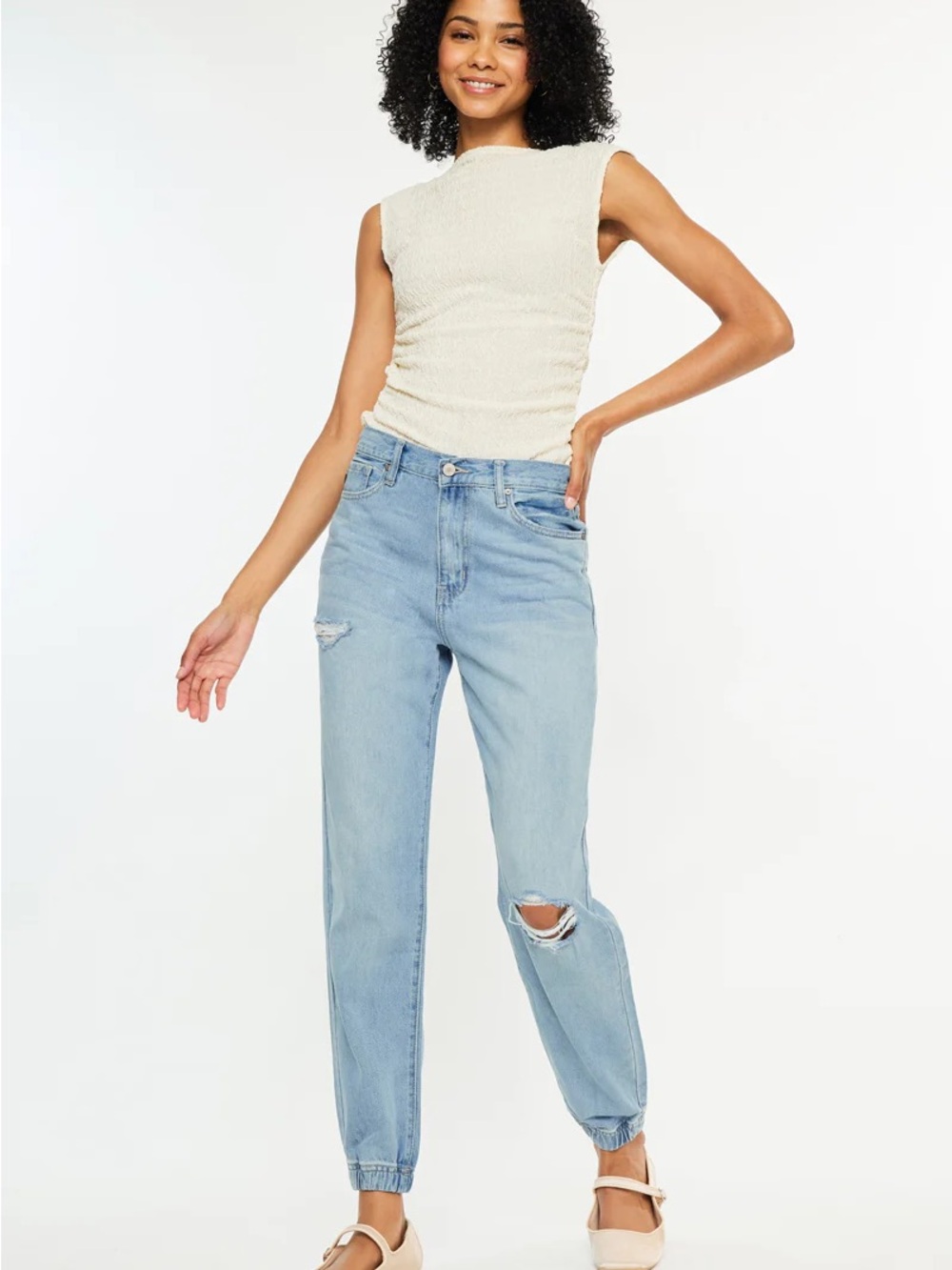 KanCan Light Blue Distressed Denim Jogger